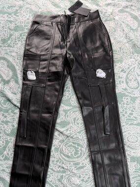 KILLSTAR Black Faux Leather Cargo Pants Size M NWT